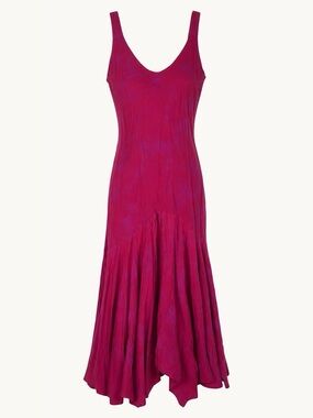 Bias-Cut Jewel Tone Magenta Rayon Maxi Slip Dress, Sleeveless Mermaid Hem